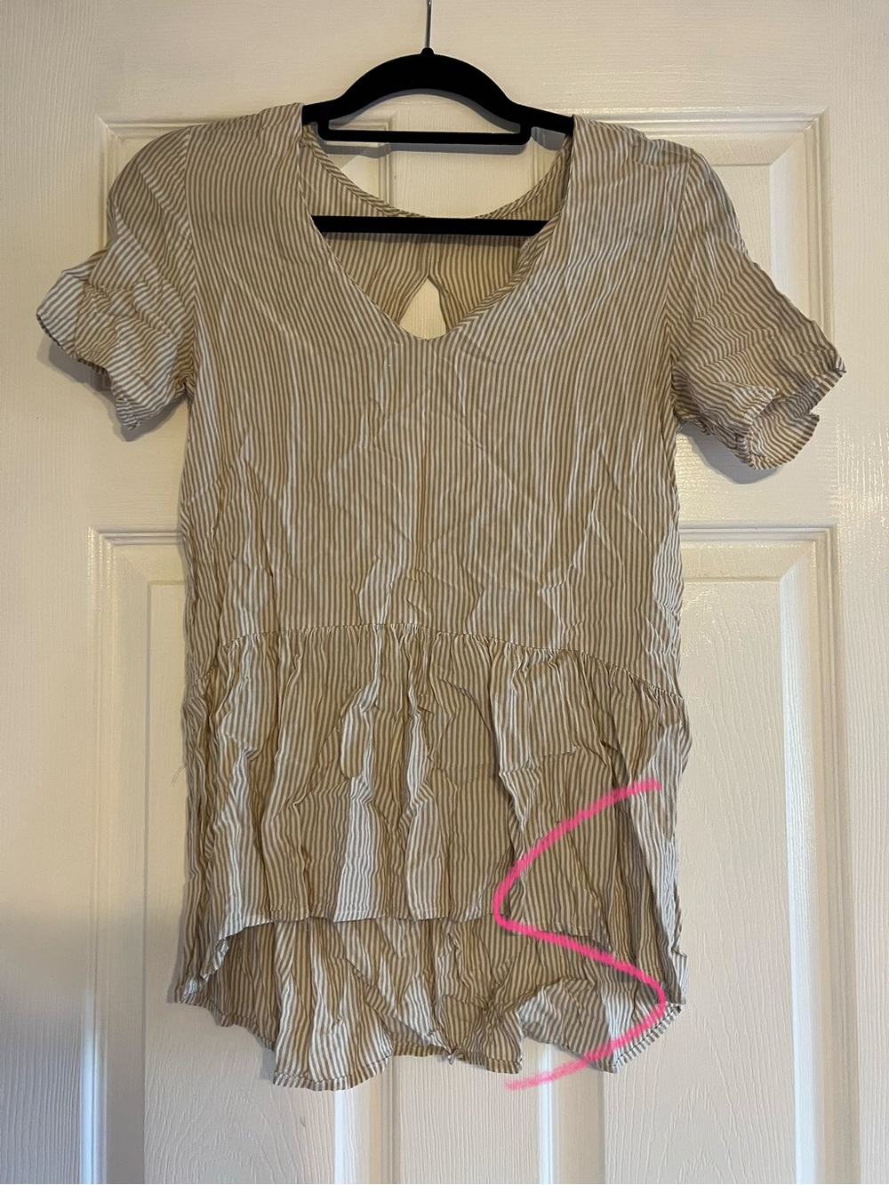 Striped Cream Peplum Blouse with V-Neck